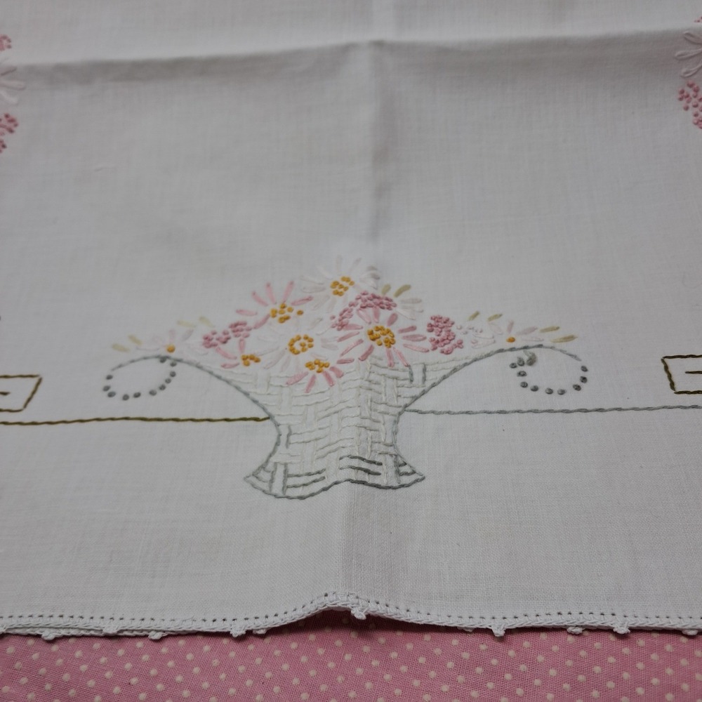Vintage Embroidered Linens Lot 9 Pieces Hand‎ Stitched Floral Kitchen Decor - Picture 4 of 11